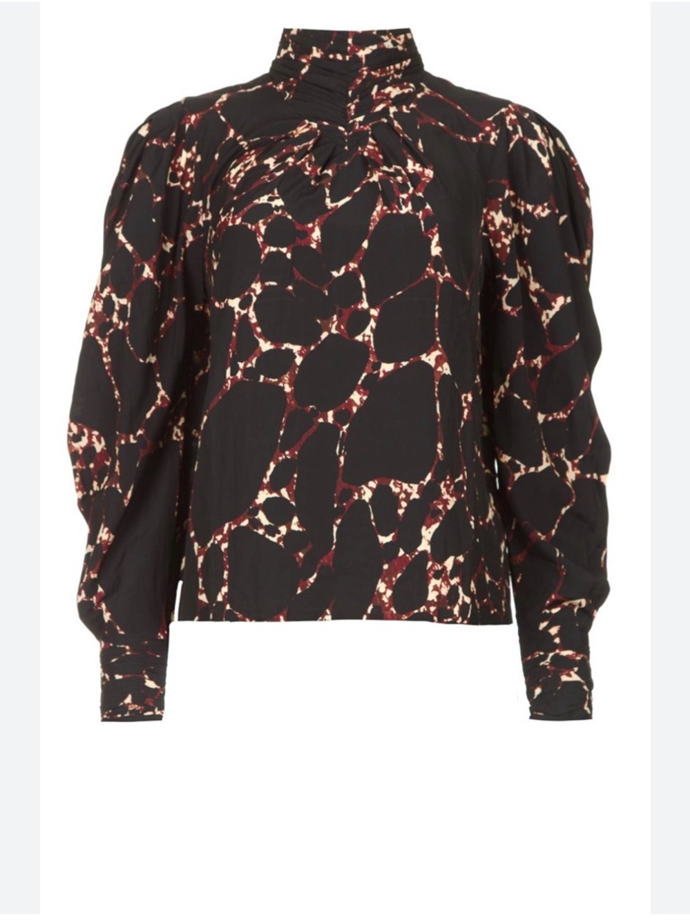 ba&sh Black Blouse with Burgundy and Cream Print